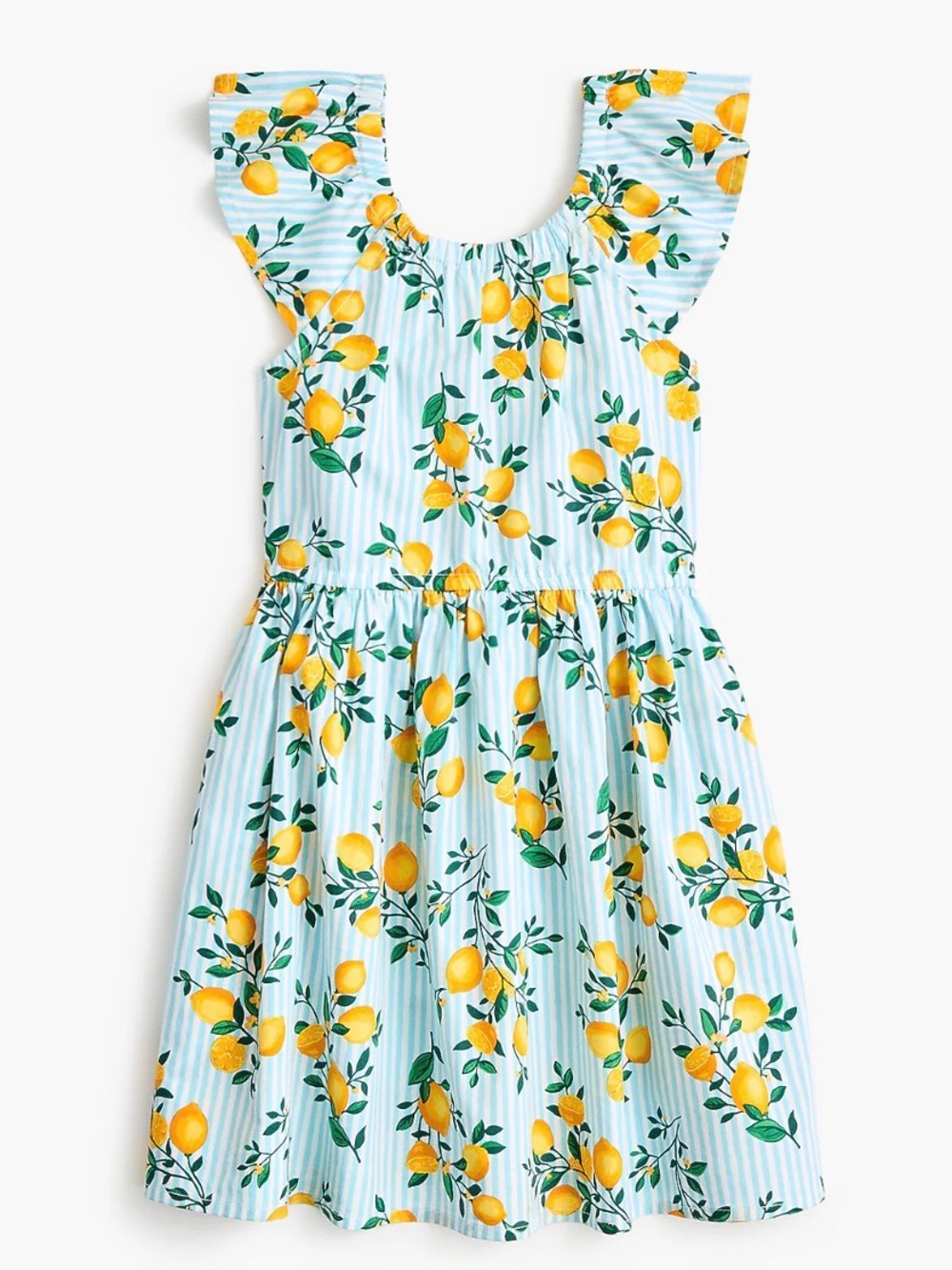 Crewcuts Lemon-Print Stripe Dress in Light Blue and Yellow